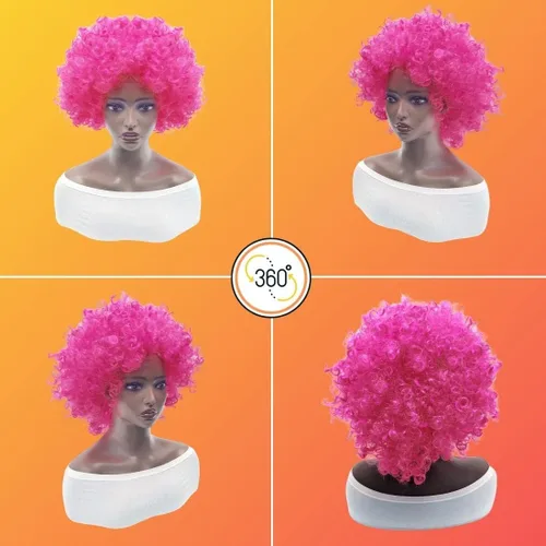 Vista 2 de Everfun Fluffy Afro Short Curly Wig for Women Men Cosplay Anime Party Christmas Halloween Fancy Funny Clown Wigs Synthetic Hair (Rose)