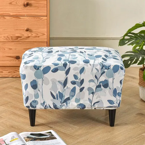 Vista 14 de Funda elástica otomana rectangular para taburete, funda de elastano estampada para reposapiés, protector antideslizante para reposapiés, con parte #1