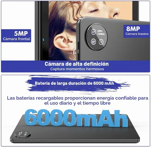 Vista 6 de Tablet Android 15 de 10.1 pulgadas, 24 GB de RAM 128 GB ROM (ampliable 1 TB), pantalla HD de 1280 x 800, batería de 6000 mAh, cámara de 5 MP+8 MP