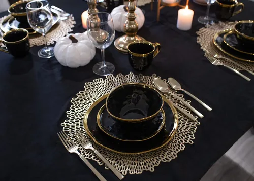 Vista 6 de Elanze Designs Juego de vajilla de 16 piezas de platos, tazones y tazas de porcelana cerámica con burbuja metálica - Servicio para 4, negro