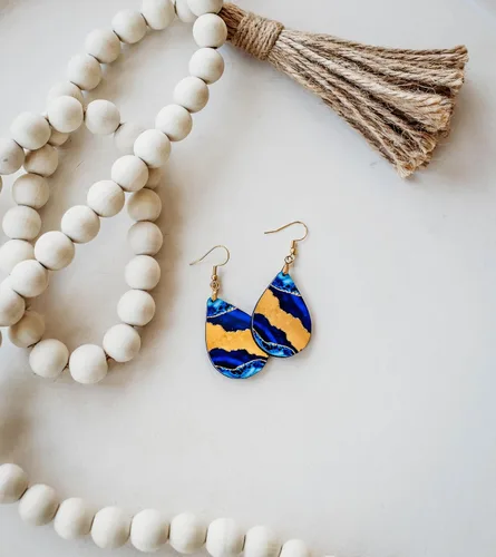 Vista 53 de Dangle Earrings for Women Colorful Dangling Drop Statement Jewelry Printed MDF Wood Teardrop Double Side Print Handmade by The Painted Pug