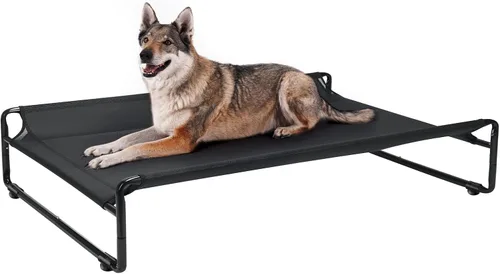 Vista 19 de Veehoo Camas elevadas para perros grandes, cuna lavable con reposacabezas laterales, cama elevada para perros al aire libre con patas
