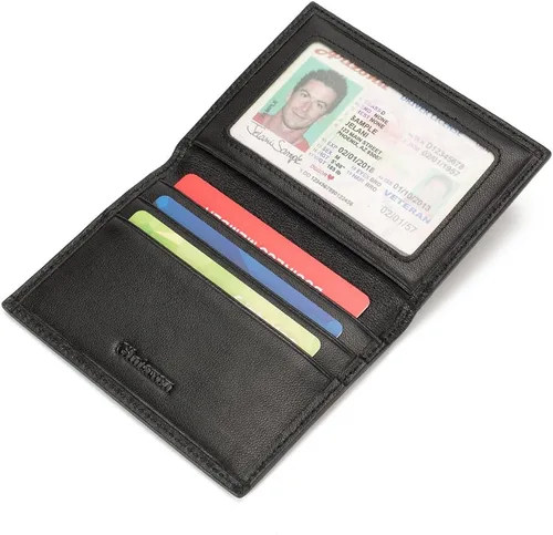 Vista 3 de Slim Bifold Front Pocket Wallet 2 ID ventana tarjeta de crédito titular de cuero genuino RFID bloqueo