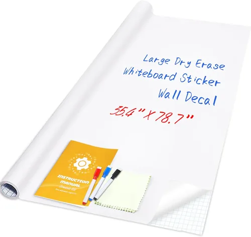 Vista 9 de Adhesivo de Pizarra Blanca Magnética 47"x16.5" Papel de Pizarra Magnética de Borrado en Seco para Adhesivo de Pared Refrigerador Hoja de Pizarra