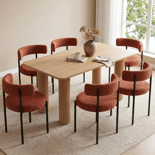 Vista 27 de Juego de 2 sillas de comedor Boucle, sillas de comedor beige con asiento tapizado y respaldo redondo, sillas de cocina modernas de mediados de siglo