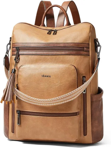 Vista 16 de Shrrie - Mochila vegana de cuero para laptop de 14 pulgadas para mujer, mochila de trabajo, mochila de moda, mochila de viaje, bolso para negocios