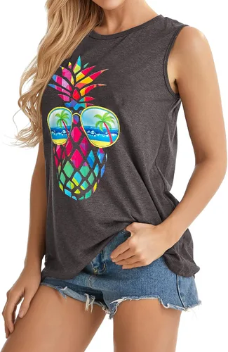 Vista 2 de Camiseta sin mangas para mujer, remeras de verano sin mangas, informales y holgadas, tipo túnica.