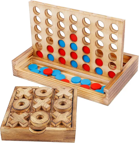 Vista 10 de Glintoper Set de Juego de Mesa Shut The Box y 4 en fila, Juego Clásico de Dados de Madera con Números y Alinea 4 para Niños y Familia, Decoración
