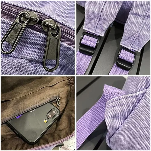 Vista 6 de Mini mochila para mujeres y hombres, pequeña bolsa de lona estética, mochila de trabajo, mochila linda, bolso casual, Blanco, Mochilas Daypack