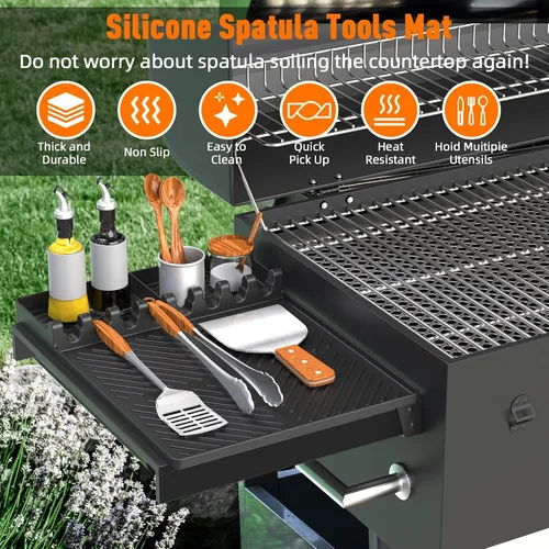 Vista 2 de Alfombrilla de parrilla de silicona compatible con Blackstone, herramientas de plancha de silicona con almohadilla para goteo, alfombrilla