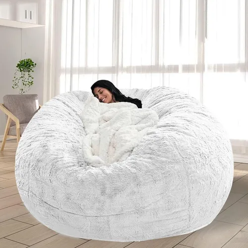 Vista 45 de Puf para adultos y niños sin relleno, sofá perezoso suave y redondo, funda de sofá de puf clásico, saco de amor para dormitorio, silla de lectura