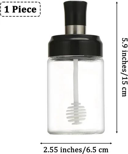 Vista 2 de MIUPOO Tarro de miel con cubierta de cuchara, diseño ondulado antideslizante botella de miel de vidrio, transparente de contenedor de miel, olla