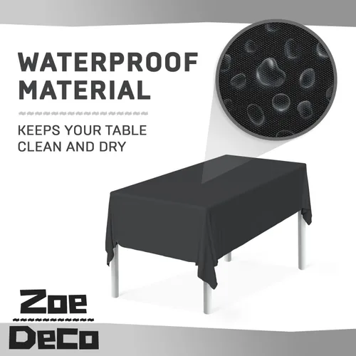 Vista 6 de Zoe Deco Mantel rectangular de plástico negro (paquete de 6, 54x108), manteles desechables para fiestas y pícnics