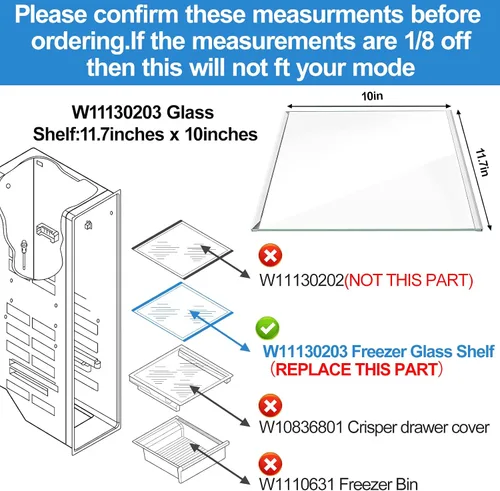 Vista 2 de [2 PAQUETE] Estante de vidrio para congelador ALVAR W11130203 de actualización compatible con estante de congelador Whirlpool, reemplazo de estante