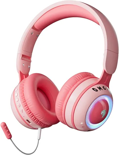 Vista 9 de Xmenha Auriculares inalámbricos para niños con micrófono para la escuela, con cancelación de ruido, protección para los oídos, Bluetooth, plegable