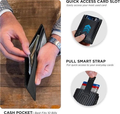 Vista 22 de SERMAN BRANDS RFID Blocking Slim Bifold Genuine Leather Thin Minimalist Front Pocket Wallets for Men Billfold Wallet Men Gift