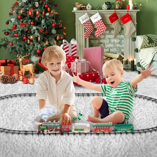 Vista 2 de JQ JUQU Juego de tren eléctrico de control remoto con vapor real, luces y sonido, tren de juguete para niños de 3 a 8 años con pistas completas