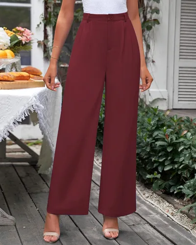 Vista 3 de GRAPENT - Pantalones de pierna ancha para mujer, pantalones de vestir holgados de tiro alto para oficina, trabajo, negocios o uso informal