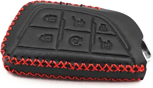 Vista 6 de Funda de cuero con 6 botones para llavero inteligente Cadillac Escalade CT5 CT6 CTS XT6 2021 2022 2023 (negro)