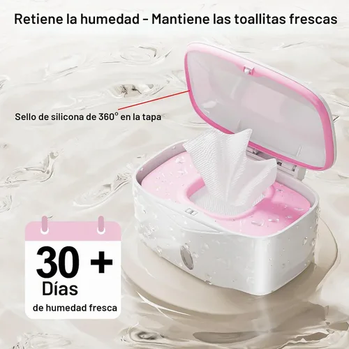 Vista 2 de Dispensador de toallitas con placa pesada, X2 PRO, soporte para toallitas Seposeve Perfect Pull para bebé, contenedor de toallitas recargable Rosa