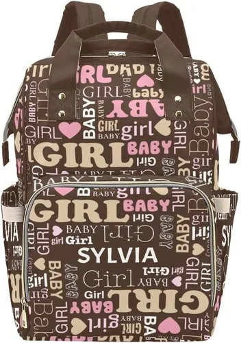 Vista 21 de Mochila de pañales personalizada, regalo con nombre, letras para bebé, color gris, rosa, bolsa de viaje versátil: gran capacidad y múltiples