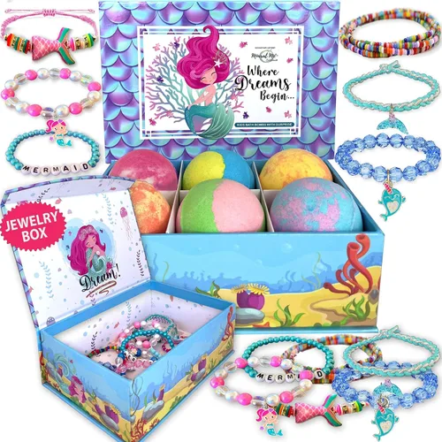 Vista 10 de Bombas de baño para niños con sorpresa en el interior, bombas de baño con joyería sorpresa y caja de joyería, orgánica, hidratante para la piel