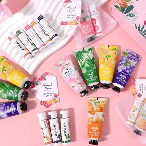 Vista 7 de VESPRO Paquete de 10 juegos de crema de manos y bálsamo labial a granel, regalos del día de la madre para mamá, regalos de agradecimiento al