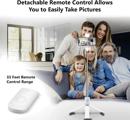 Vista 3 de Trípode para Selfie, Trípode Retráctil de 40 Pulgadas para iPhone con Control Remoto Inalámbrico y Luz, Trípodes Portátiles para Teléfono