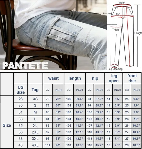Vista 6 de Pantete Jeans cargo para hombre, ajustados, elásticos, de pierna recta, jeans ajustados a la moda con múltiples bolsillos