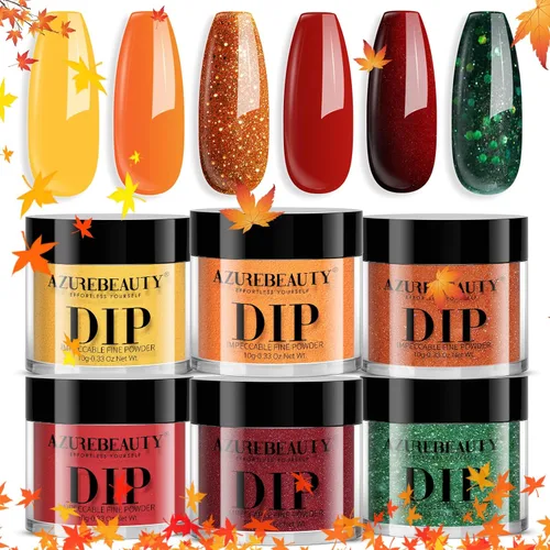 Vista 17 de AZUREBEAUTY - Juego de uñas en polvo para inmersión, rojo navideño, borgoña, rosa, baya, brillo, blanco, plata, purpurina, 6 colores, kit