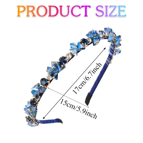 Vista 3 de Urieo Diadema de cristal con gemas azules, accesorio para el cabello de diamantes de imitación para mujer
