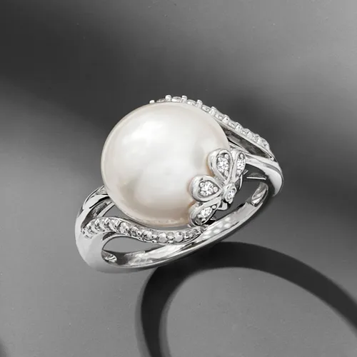 Vista 6 de Ross-Simons 12-12.5mm Cultured Pearl Ring With Diamonds in Sterling Silver