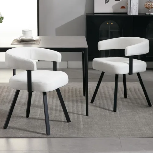 Vista 18 de DUOMAY Juego de 2 sillas de comedor de piel sintética, sillas de cocina curvadas con respaldo abierto con patas de metal, modernas sillas laterales