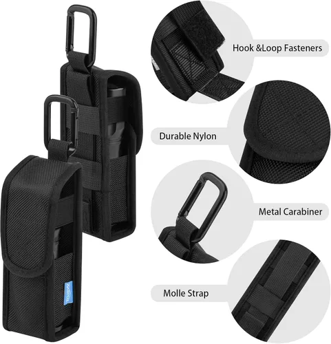 Vista 5 de Xxerciz Funda táctica para linterna, cinturón de servicio táctico Molle con mosquetón, bolsa de transporte de nailon 1680D para camping, caza