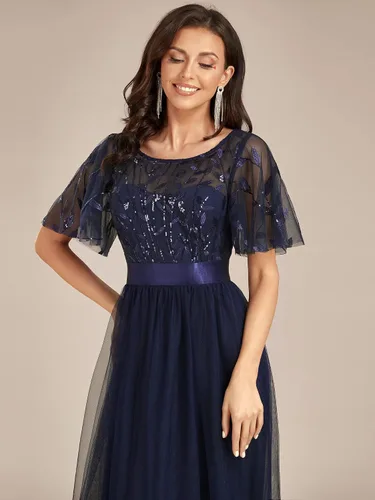 Vista 5 de Ever-Pretty Vestido de fiesta de noche con cuello redondo y mangas con volantes y lentejuelas bordadas para mujer 0904-USA