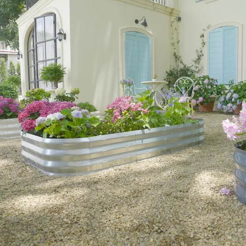 Vista 5 de Kit de cama de jardín elevada galvanizada, grandes camas de jardín elevadas de metal para verduras, maceta galvanizada elevada, cajas de jardín