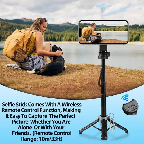 Vista 3 de Palo selfie magnético multifuncional 4 en 1 con rotación de 360°, trípode magnético universal para teléfono con control remoto desmontable, trípode