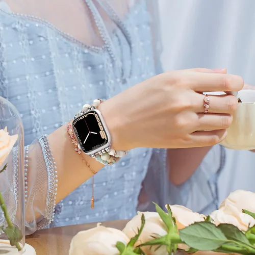 Vista 3 de VISOOM Pulsera de cuentas boho compatible con Apple Watch Band de 40 mm/38 mm/41 mm/42 mm Series 11 10 9 8 7 SE Series 6/5/4; correa de reloj