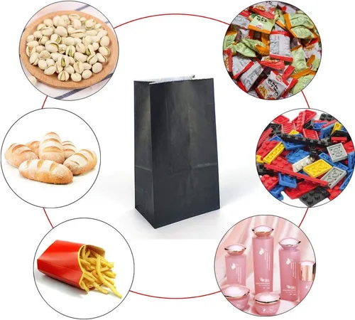 Vista 3 de Bolsas de papel negras mini KEYYOOMY, bolsas negras de fiesta para regalos, pequeña bolsa de papel para favores de fiesta, bolsa de papel
