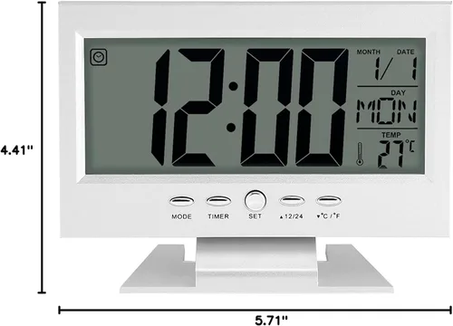 Vista 8 de Reloj digital, relojes para dormitorios, reloj digital de temperatura, cargador USB con sensor de sonido digital LCD, reloj despertador