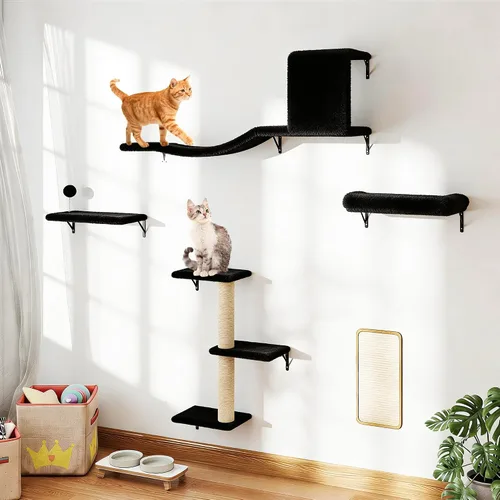 Vista 16 de COZIWOW Muebles para gatos montados en la pared, estantes y perchas de pared para gatos, estantes flotantes para gatos para pared, juego de 5 (beige)