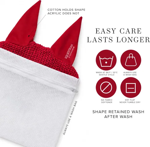 Vista 8 de Equestrian Stockholm Horse Ear Bonnet, Fly Protection Noise-Muffling Design Red
