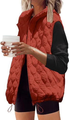 Vista 3 de SENSERISE Chaleco acolchado de gran tamaño para mujer, sin mangas, chaqueta acolchada con cremallera, abrigo de invierno con bolsillos, chaleco