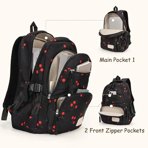 Vista 3 de Mochila con lazo para mujer, mochila kawaii de nailon coquette, juego de 3 piezas, linda mochila para computadora portátil universitaria, mochila