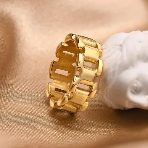 Vista 5 de VNOX Fashion - Anillo de acero inoxidable chapado en oro de 18 quilates con doble cheurón para mujer