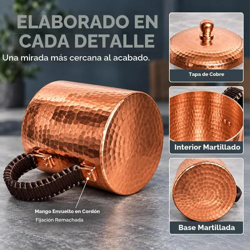 Vista 5 de Taza de cobre puro de 18.6 onzas con tapa para agua potable
