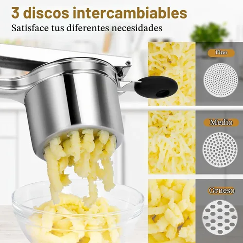 Vista 5 de AHFLRITO Ricer de patatas, Ricer resistente para puré de patatas, Triturador de patatas grande de acero inoxidable con mango ergonómico, eficiente