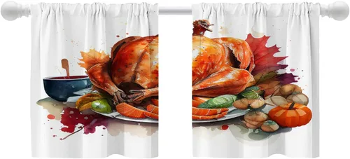 Vista 41 de Shrahala Abstract Colorful Blackout Curtain Tiers, Modern Ative Kitchen Valance Light Blocking Tier Drapes with Rod Pocket, 2 Pack 26 X 24 in