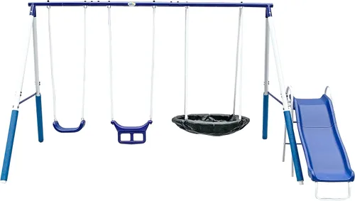 Vista 4 de XDP Recreation Swingin' More Fun - Juego de columpios para niños en el patio trasero al aire libre, blanco/azul y XDP Recreation 70113, juego