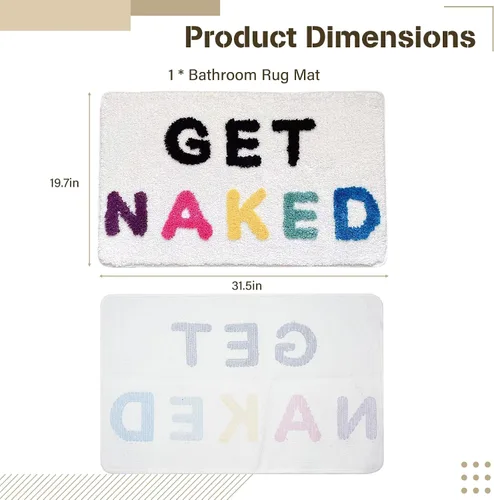Vista 3 de Alfombra de baño con diseño de Get Naked de 19.7 x 31.5 pulgadas, tapete de baño antideslizante, bonito tapete absorbente para bañera, suave